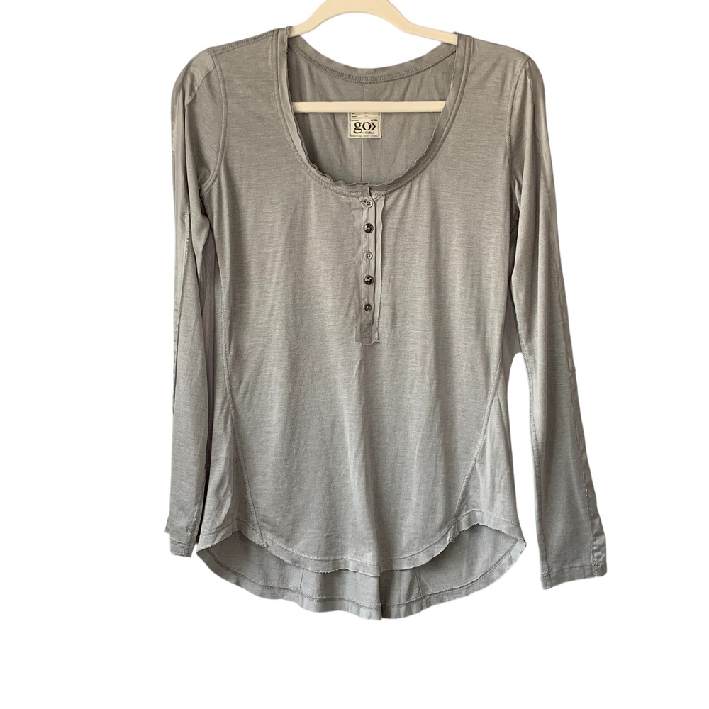 Go by Go Silk Henley Top Long Sleeve Button‎ Front Casual Gray XS